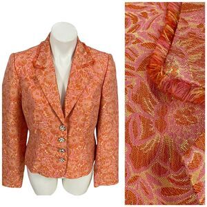 ECI New York Blazer Womens Size 6 Orange Floral Jacket Harvest Office Casual